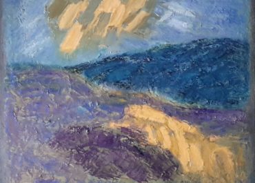 Landscape in blue, purple and yellow 70x70